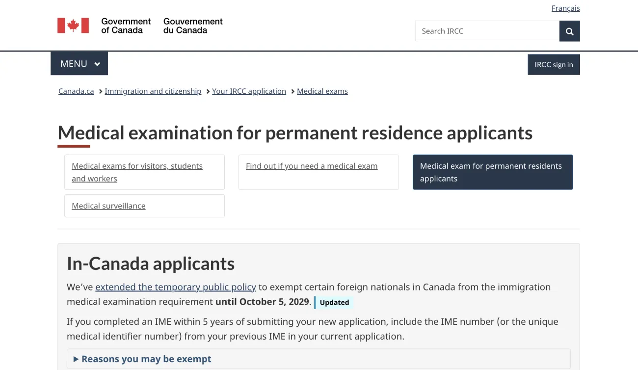 Medical examination for permanent residence applicants